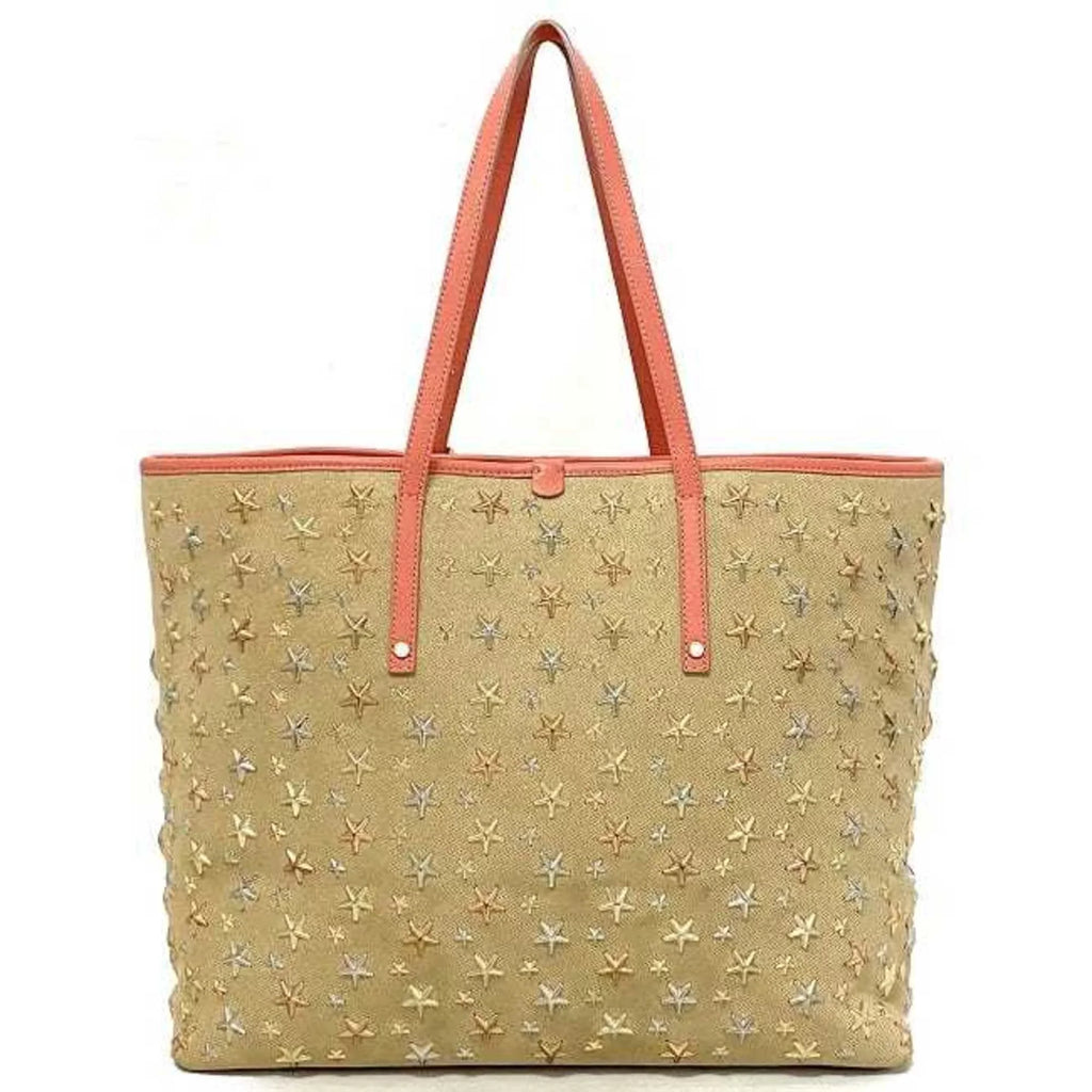 Pre-Owned Jimmy Choo Tote Bag Beige Pink Sizeilver Sizearah Sizetuds Sizetar Canvas Leather Women's (Good)