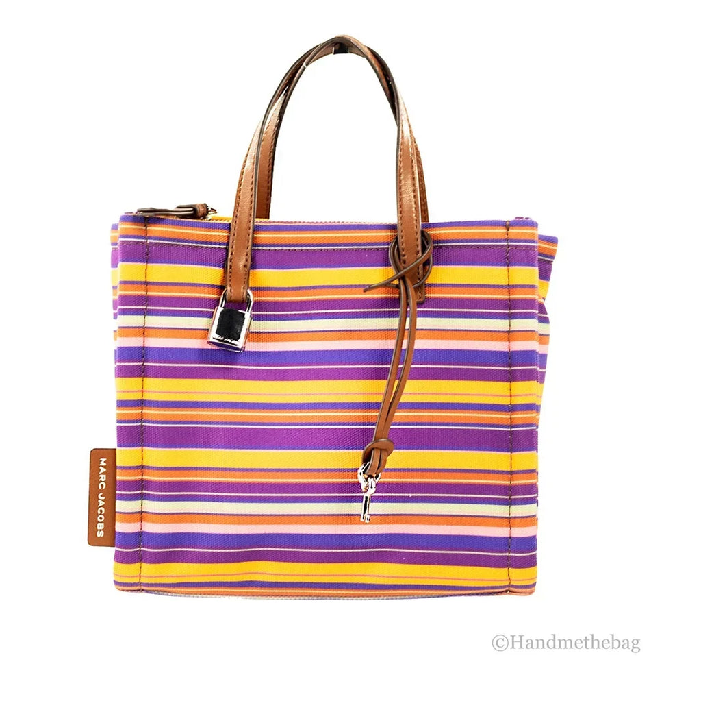 Marc Jacobs Mini Grind Purple Sizetriped Cotton Canvas Tote Crossbody Bag Purse