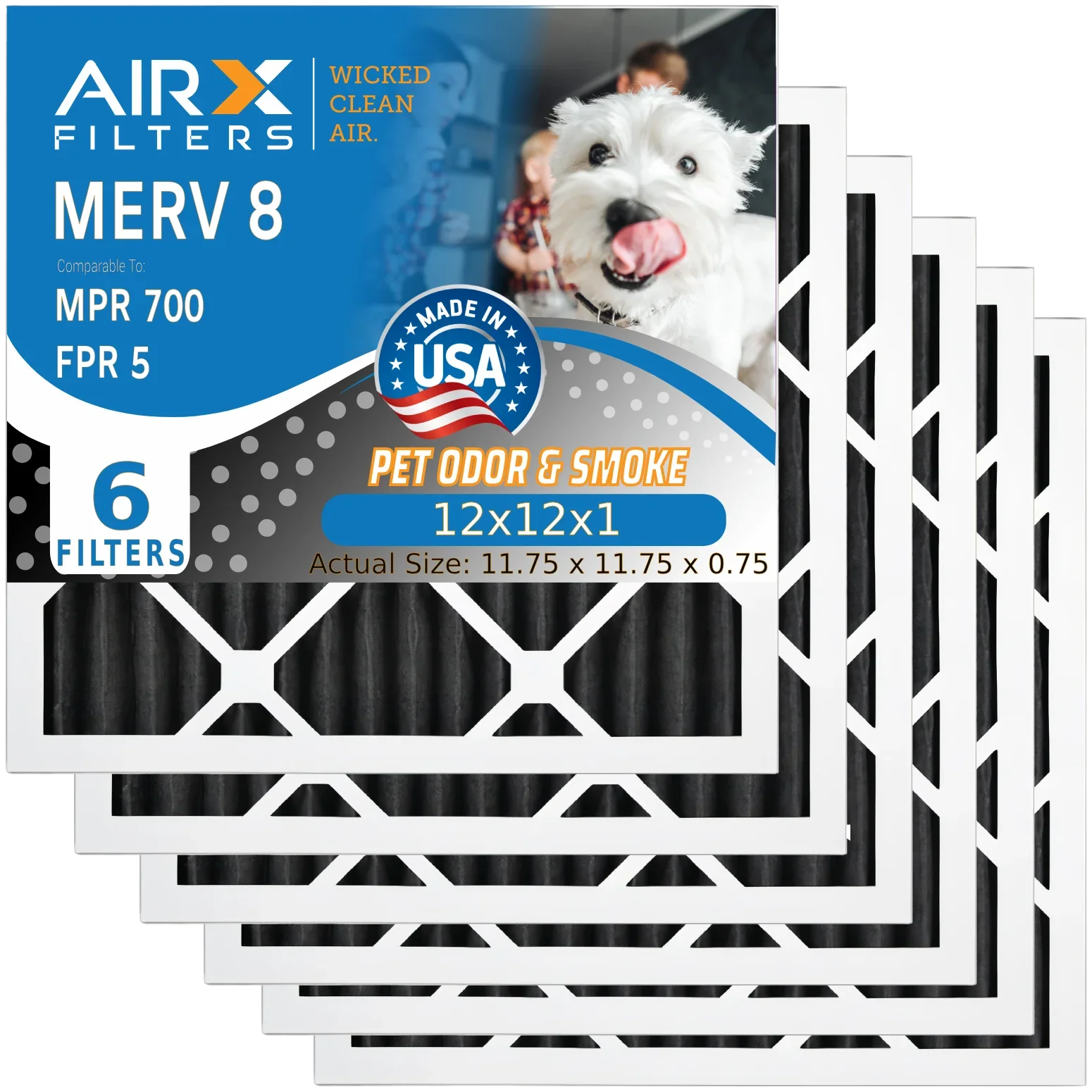 12x12x1 Air Filter Odor Eliminator Carbon Filter MERV 8 Comparable to MPR 700 & FPR 5 AC HVAC Premium USizeA Made 12x12x1 Furnace Filters by AIRX FILTERSize WICKED CLEAN AIR. 6 Pack
