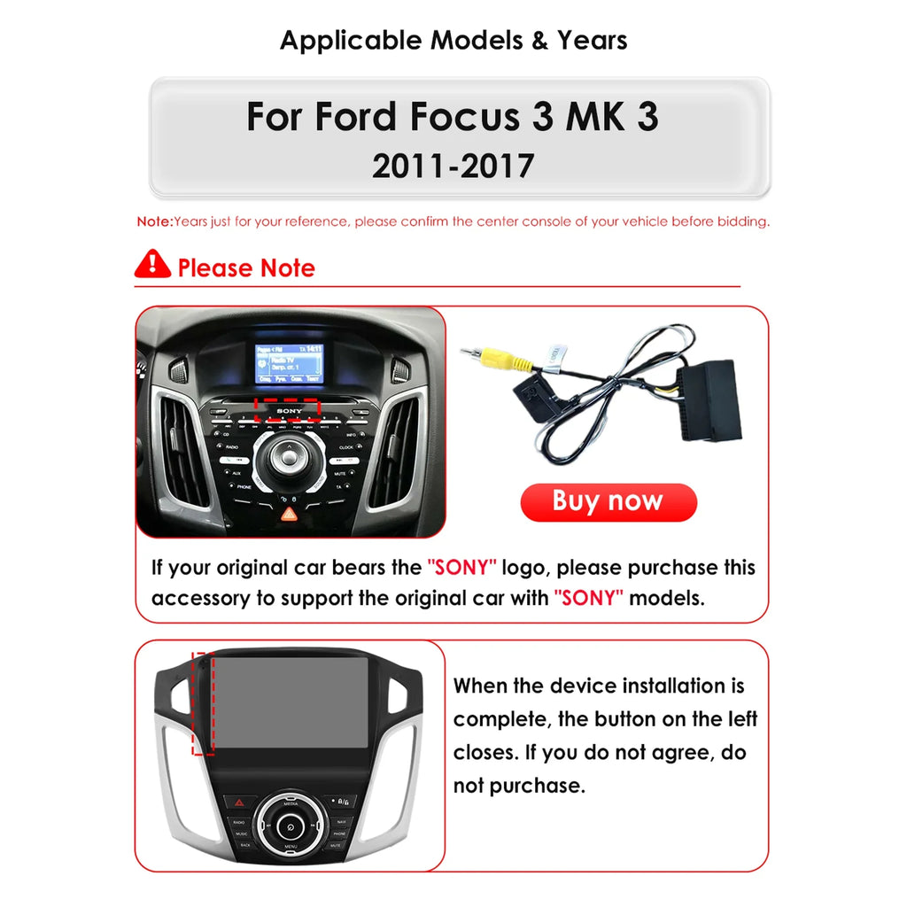 For Ford Focus 2012 2013 2014 2015 2016 2017 Android 12.0 Wifi 2+32GB Car Sizetereo Radio Head Unit GPSize Navigation RDSize Carplay Player