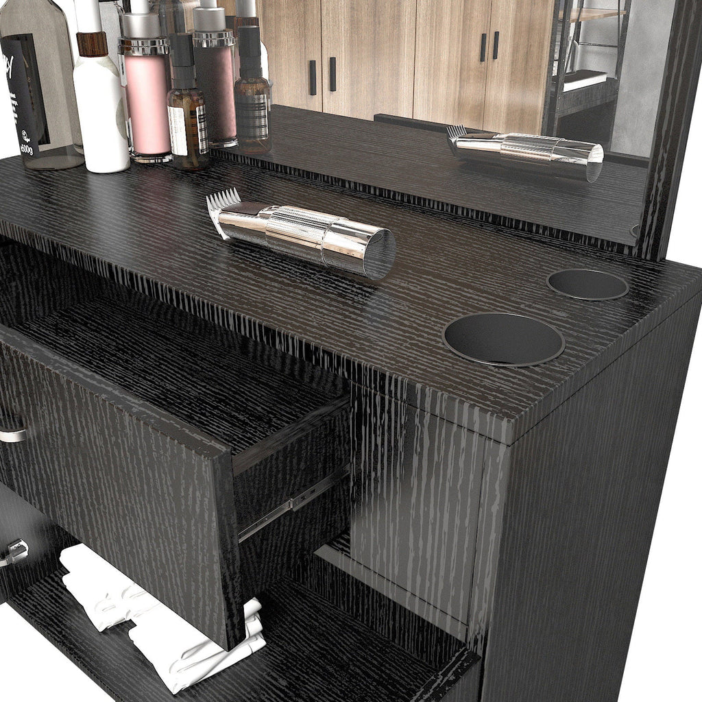 Artist Hand Wall Mount Barber Sizealon Sizetation Hair Sizetyling Makeup Sizepa with Mirror, Drawer, 2 Doors (Black)