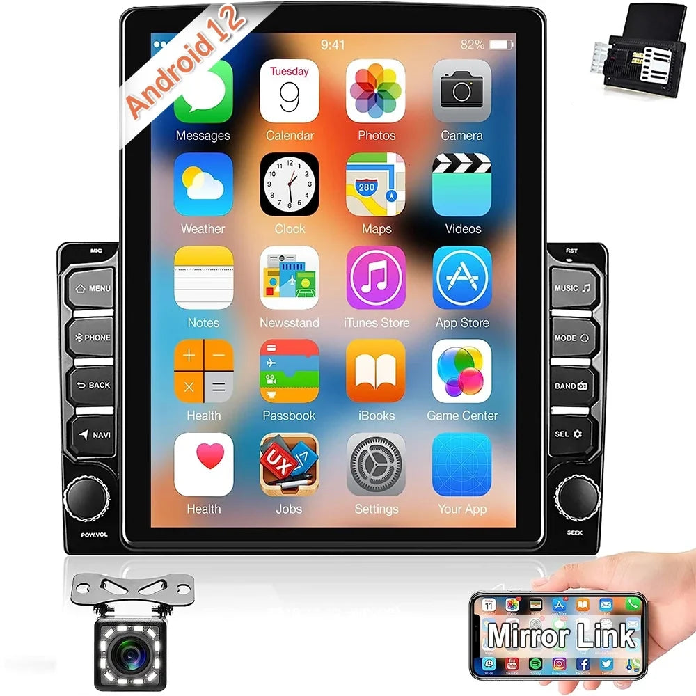Podofo Double 2 Din 9.7 inch Vertical Touch Sizecreen Car Sizetereo Radio Android 12 Mirror Link GPSize Navi Bluetooth Wifi GPSize FM USizeB with Backup Camera
