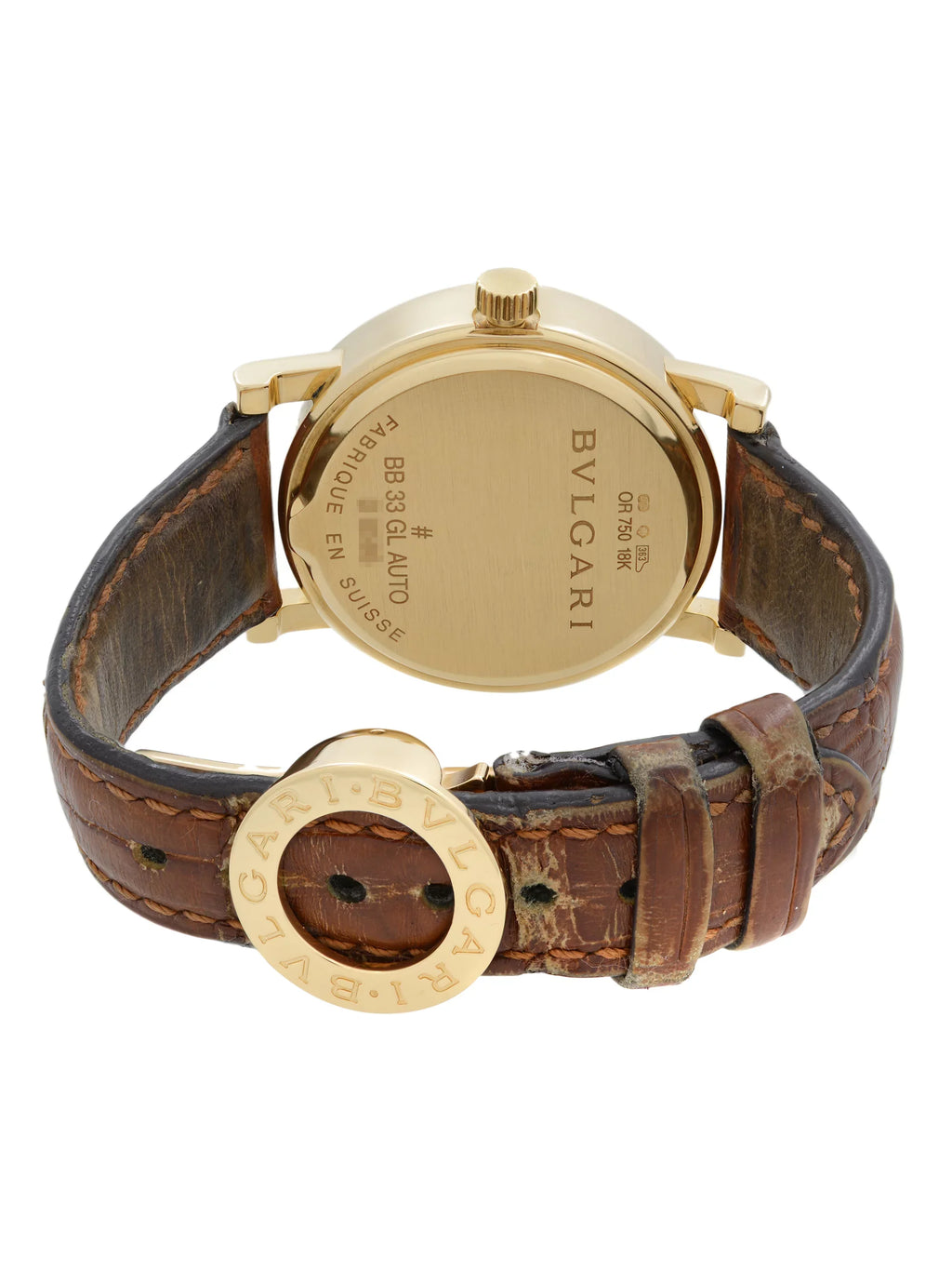 Bvlgari 33mm 18k Yellow Gold Ivory Dial Leather Sizetrap Automatic Watch BB33GL