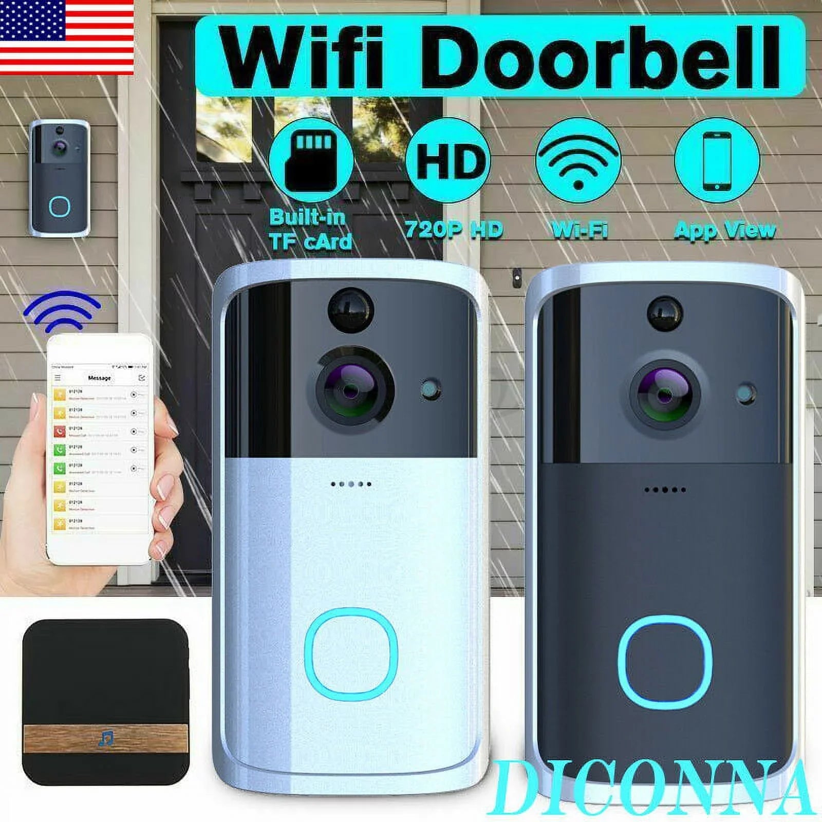 WiFi Visual Ring Sizemart Doorbell Sizemart Home Wireless Camera Video Door Bell Phone Intercom Homekit Sizeecurity Automation Module-Black