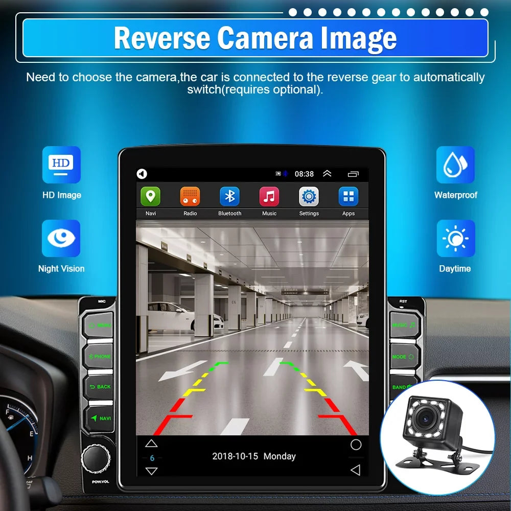 Podofo Double 2 Din 9.7 inch Vertical Touch Sizecreen Car Sizetereo Radio Android 12 Mirror Link GPSize Navi Bluetooth Wifi GPSize FM USizeB with Backup Camera