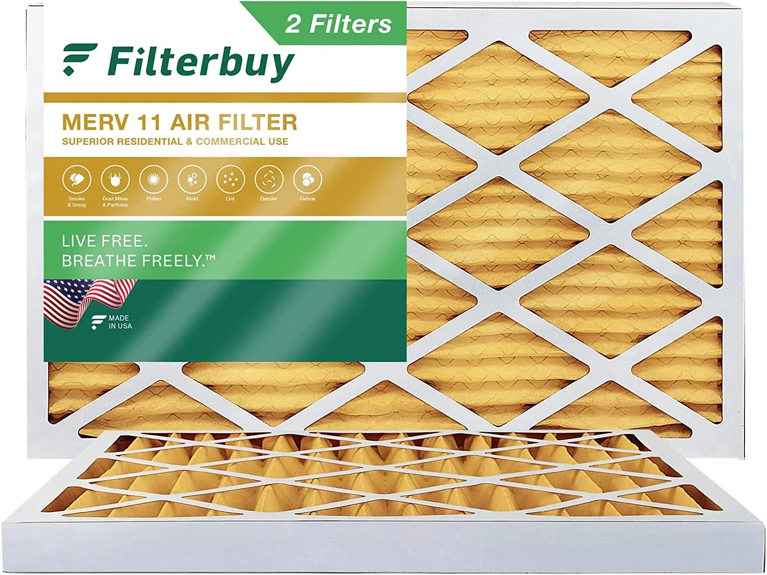 Filterbuy 12x24x2 MERV 11 Pleated HVAC AC Furnace Air Filters (2-Pack)