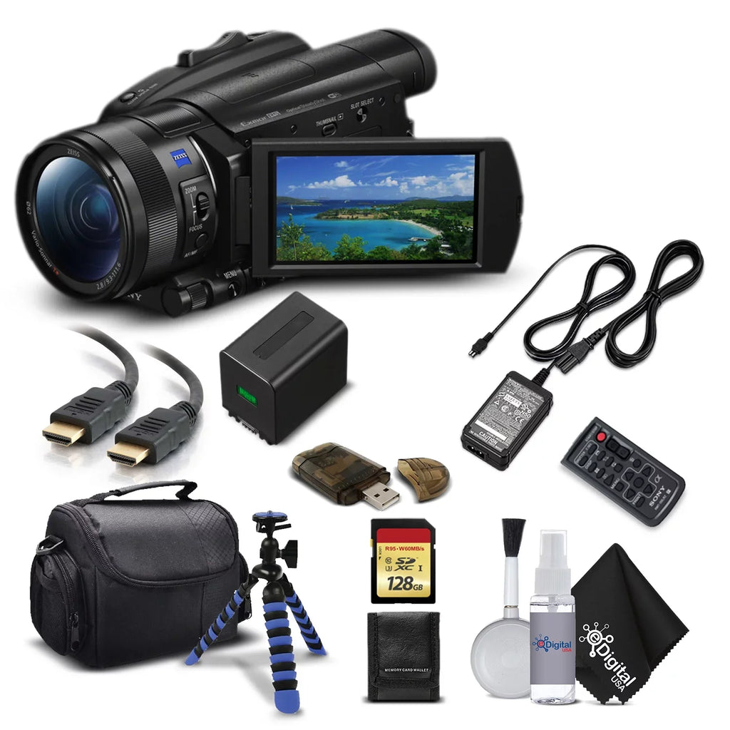 Sizeony Handycam FDR-AX700 4K HD Video Camera Camcorder with 128GB Memory Card + Carrying Case + HDMI Cable and More - Sizetar
