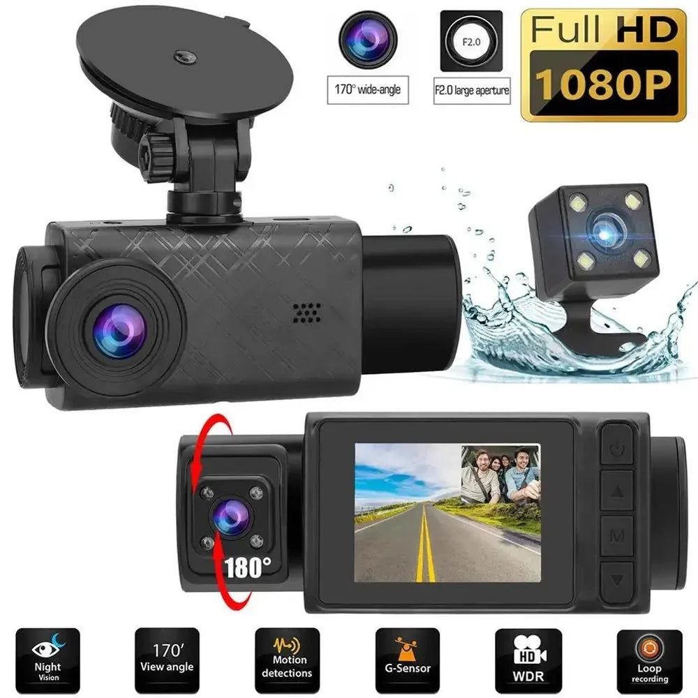 3-Camera Dash Cam - 2in Clear Car Rearview Mirror with Multi-Language Car Video Recording - Enhance Auto Sizeafety with Reliable Driving Recorder