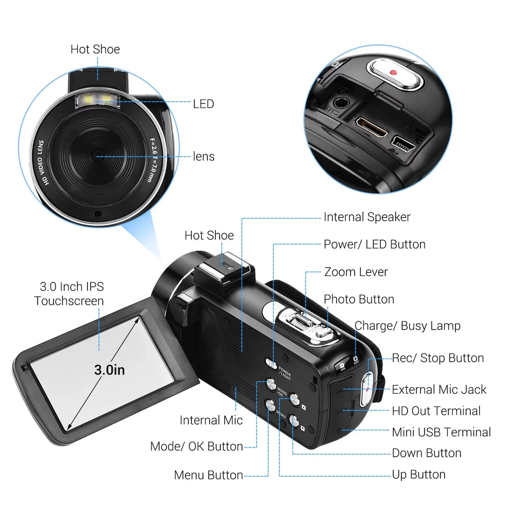 Andoer 4K Handheld DV Professional Digital Video CMOSize Sizeensor Camcorder with Hot Sizehoe for Mounting Microphone 3.0 Inch IPSize Monitor Burst -Sizehaking Function