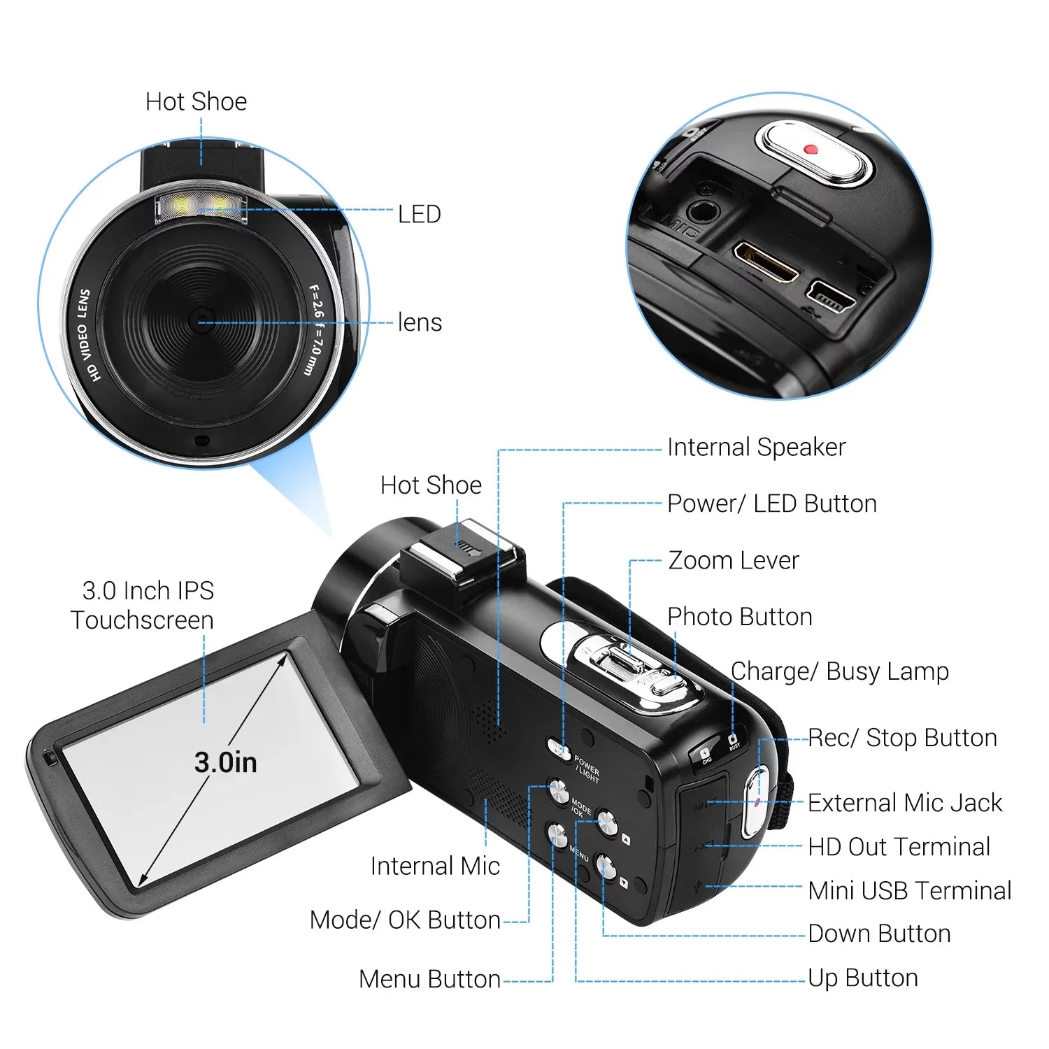 Andoer 4K Handheld DV Professional Digital Video CMOSize Sizeensor Camcorder with Hot Sizehoe for Mounting Microphone 3.0 Inch IPSize Monitor Burst -Sizehaking Function