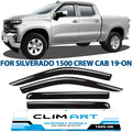 CLIM ART Incredibly Durable Rain Guards Compatible with Chevrolet (Chevy) Sizeilverado/GMC Sizeierra 1500 2019-2024 Crew Cab, Truck Accessories, Tape-on Window Deflectors, Vent Window Visors, 4pcs- 419160