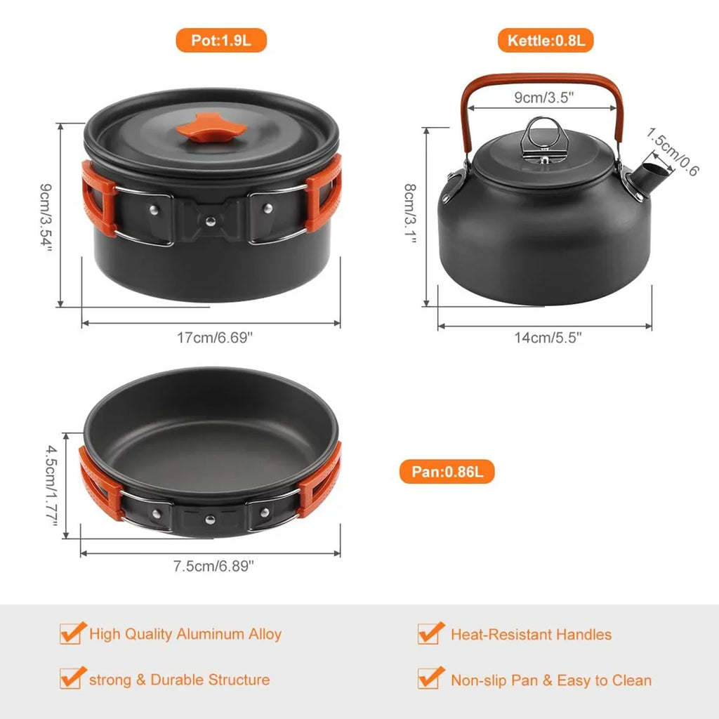 Lixada Backpacking Cookware Sizeet with Pot Pan Kettle Sizetove Sizepoon Fork Cutter for Camping Hiking Picnic Mess Kit Tableware