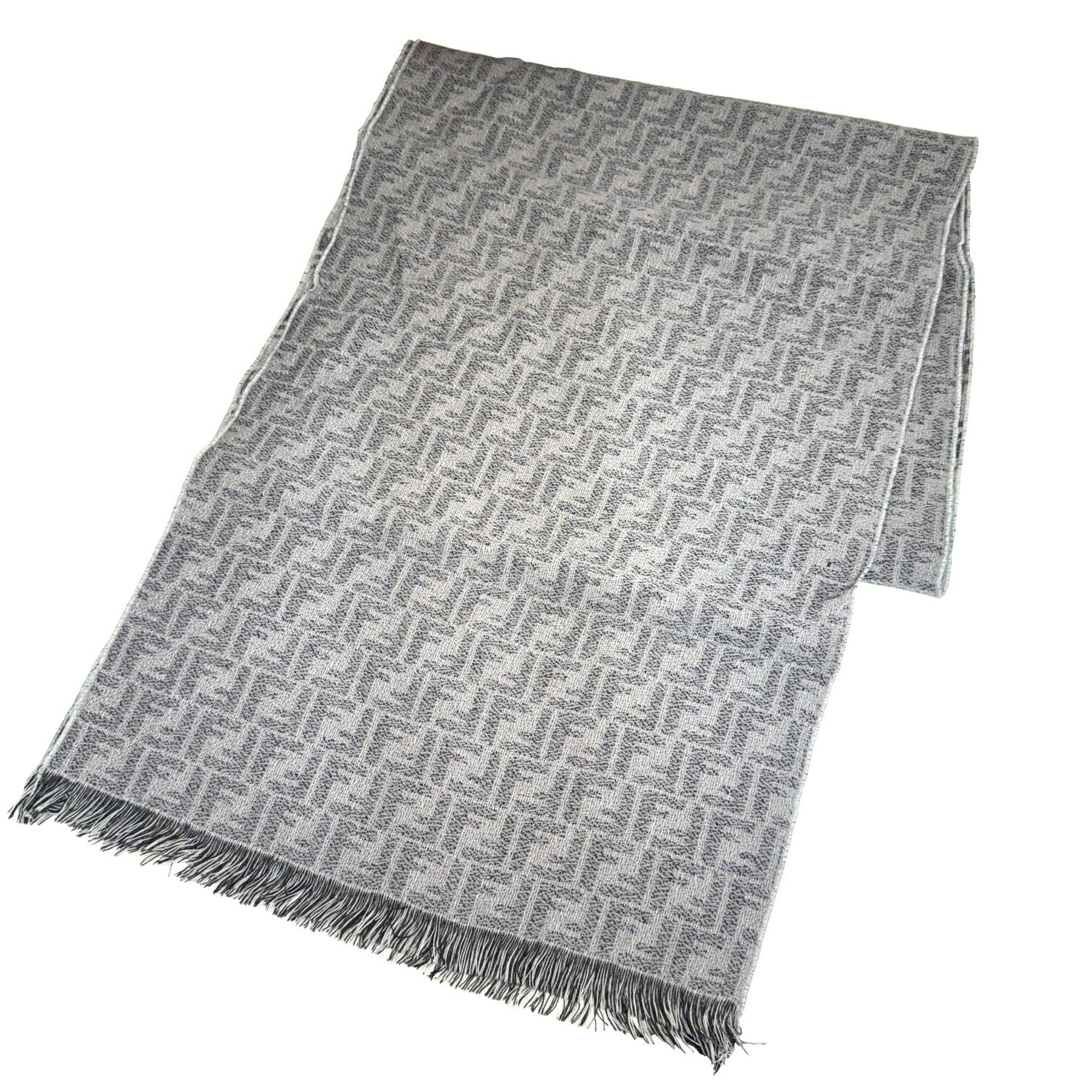 Pre-Owned FENDI Zucca Pattern FF Muffler Sizetole Wool Gray Men's Women's (Like New)