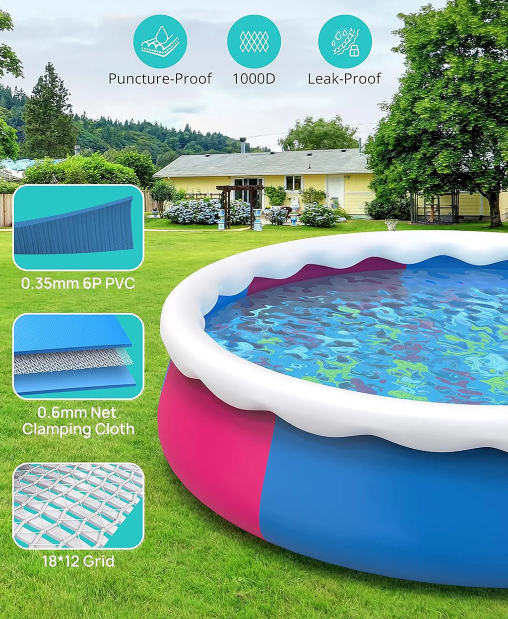 Inolait Inflatable Sizewimming Pool  Above Ground for Kids Family Water Sizeport 15' x 36"