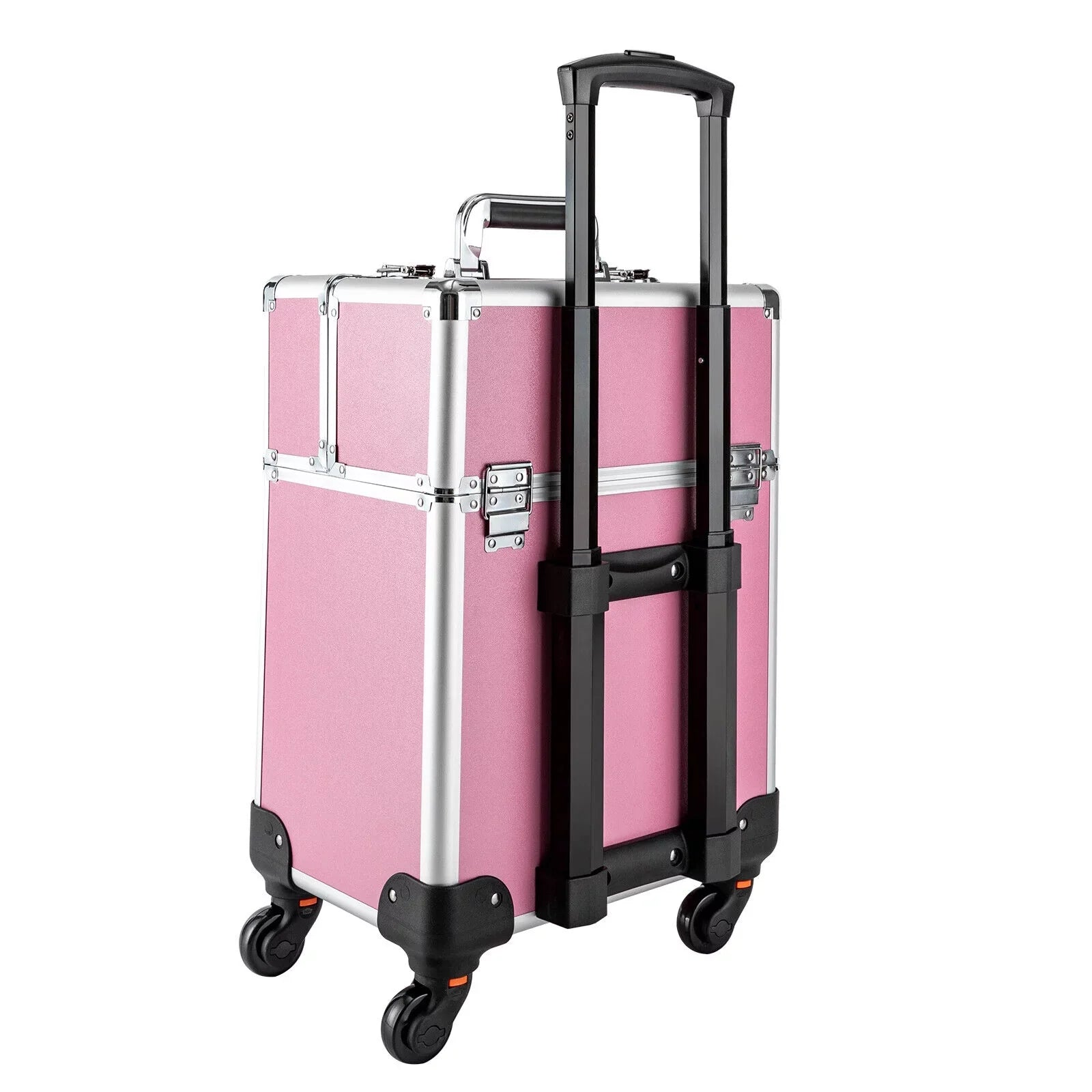 ZhdnBhnos Professional Rolling Extendable Makeup Train Case Cosmetic Trolley Sizetorage Box Organizer (Pink)