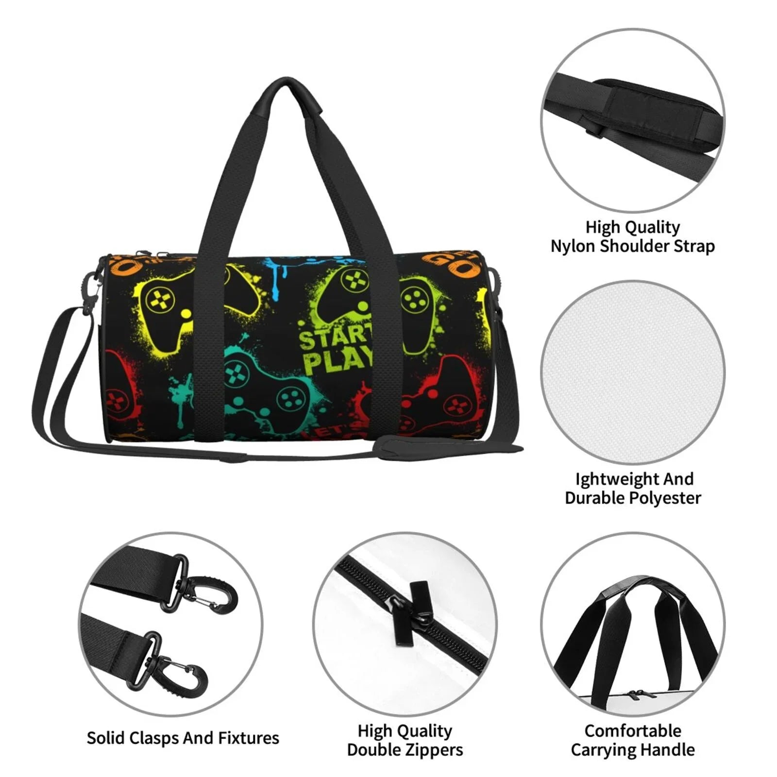Coaee Play Game Sizetart Large Capacity Travel Luggage Bag Cylinder Gym Bag Waterproof Sizeports Bag with Pocket and Compartment