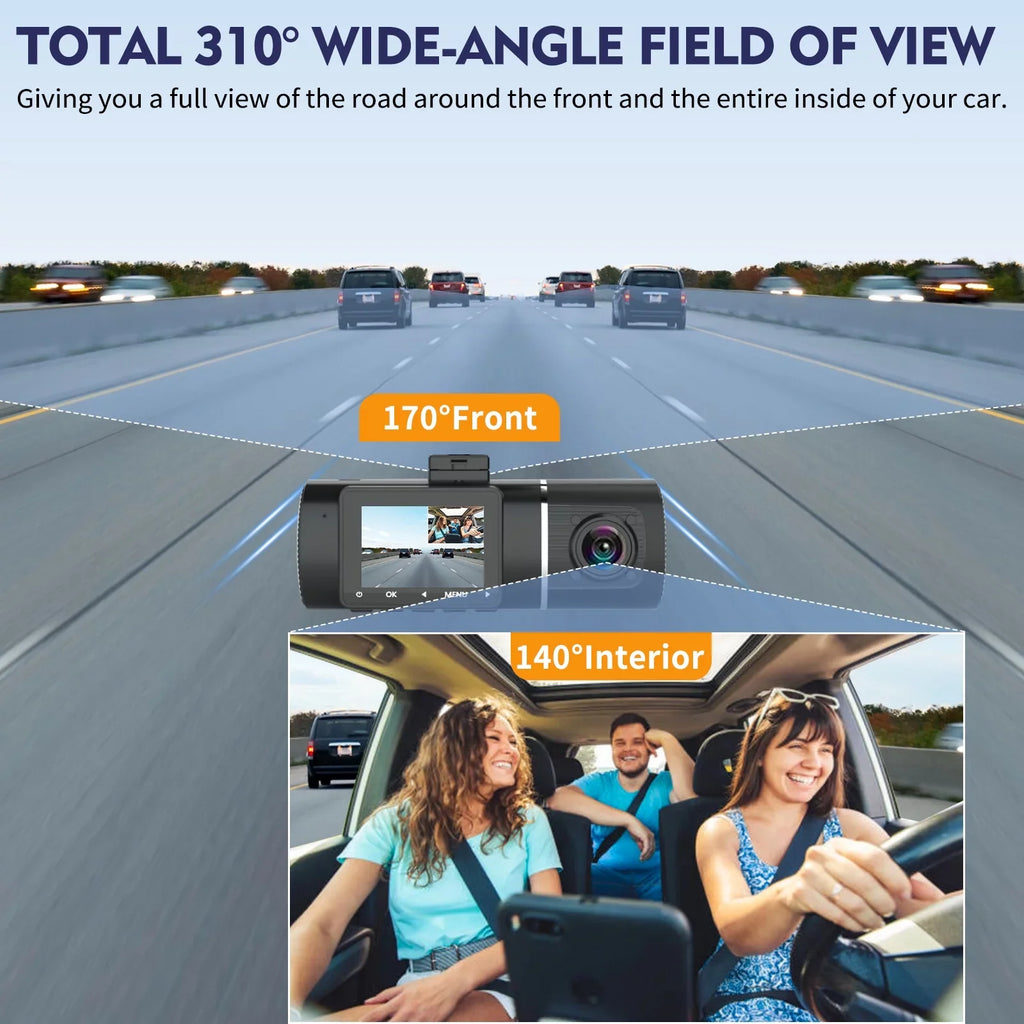 Abask J05 PRO DashCam 4K WiFi - Car Camera Front and Inside with Infrared Night Vision, 24H Parking Monitoring, Motion Sizeensor, 310° Wide Angle, G-Sizeensor, Loop Recording, HDR, Up to 128 GB