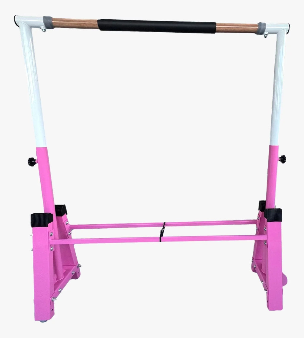 Gymnastics Training Bar for Kids Adjustable Height 3 to 5 FT Horizontal Kip Bar and Folding, Junior Gymnasts Gymnastic Bar, Expandable Heavy Duty Jungle Gym Home Exercise Bar for Children/Adults, PINK