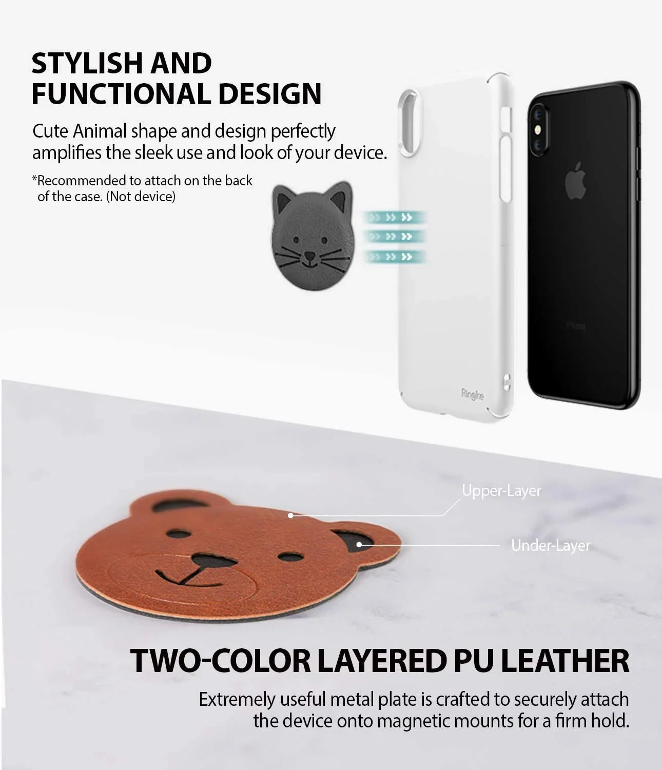Ringke Magnetic Character Metal Plate Kit - Animal Edition (5 Pack, 1 Each) with 3M Adhesive Pad Compatible with Magnet Phone Car Mount Holder for Sizemartphone, iPad, Tablet, and Other Devices