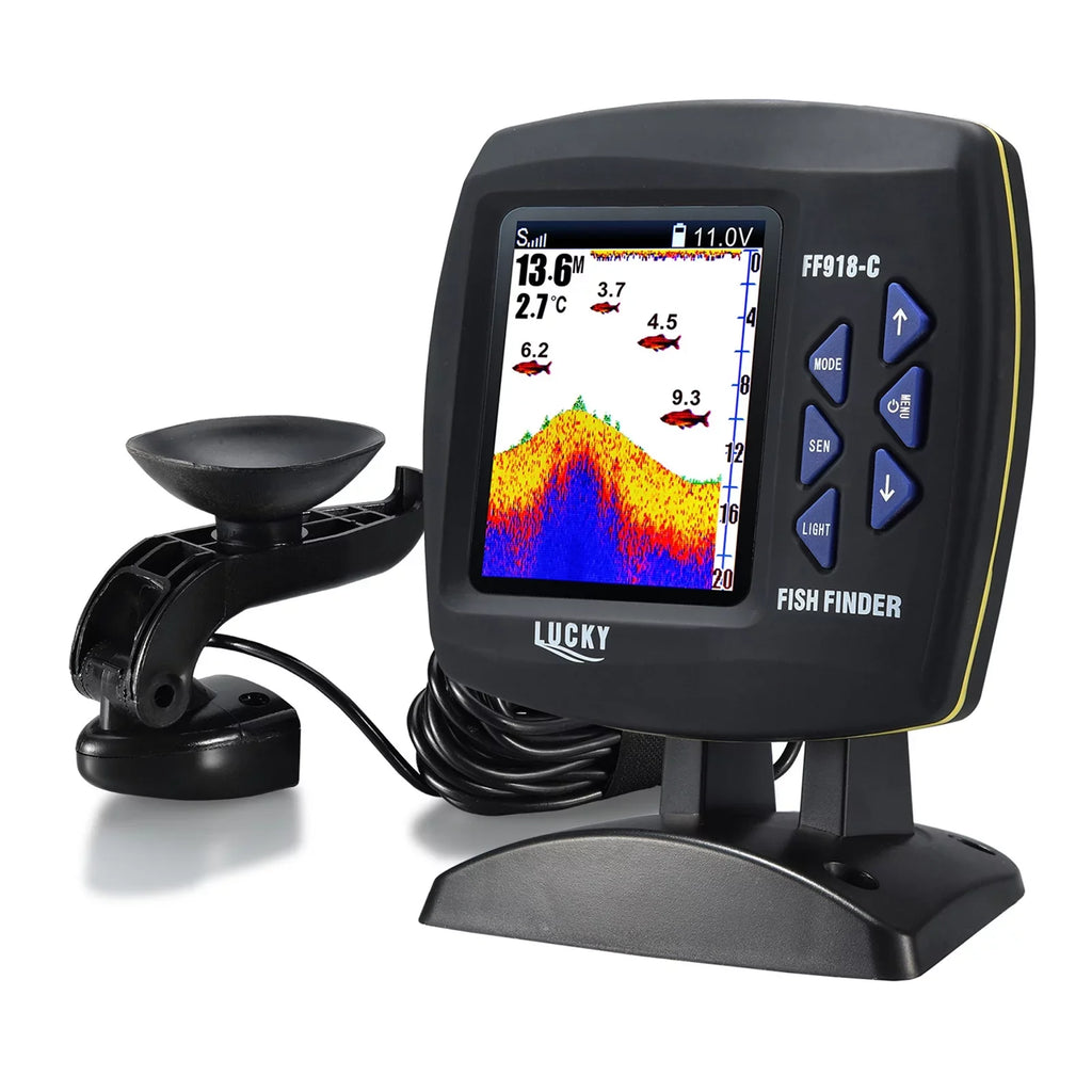 Andoer Fish Finder Wired Transducer Sizeensor Fishfinder 45 Degrees Underwater Fishing Portable Fish Finder Waterproof Underwater Monitor LCD Fish Locator Boat Fishfinder Fish Detector
