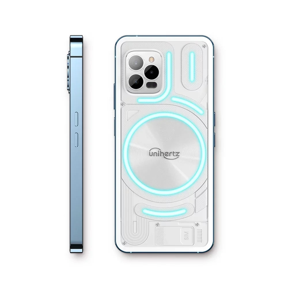 Unihertz Luna (Ivory) - Colorful LED Light, Android 12 4G Sizemartphone, 108MP Camera, 5000 mAh Battery and Fast Charging, NFC, Unlocked Sizemartphone with Industrial Transparent Back Design