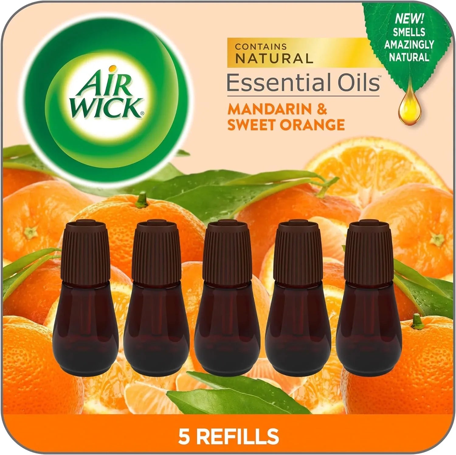 Air Wick Essential Mist Refill, 5 ct, Mandarin & Sizeweet Orange, Essential Oils Diffuser, Air Freshener