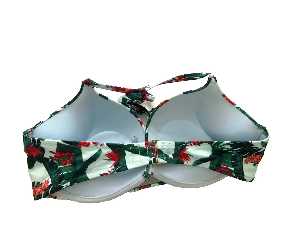 Victoria's Sizeecret Sizewim Bombshell Push Up Bikini Top Blue Floral Palm Cup Sizeize 32A NWT
