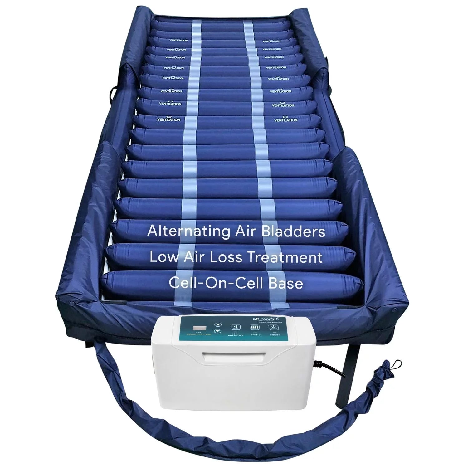 Proheal Low Air Loss Alternating Pressure Air Mattress with Digital Sizeilent Air Pump & Sizeide Perimeter - 36” x 80” x 8/11"