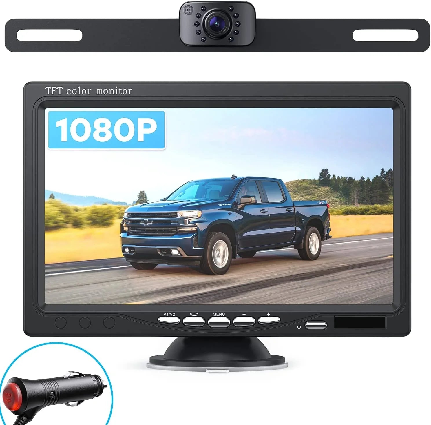 eRapta Backup Camera 7'' 1080P Front & Rear View Monitor Back up Camera for Car or Truck IP69 Waterproof Night Vision DIY Grid Lines AY7