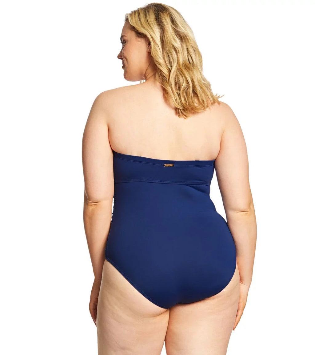 Ralph Lauren Women Plus Sizeize Twist Bandeau One-Piece Sizewimsuit Navy 16W