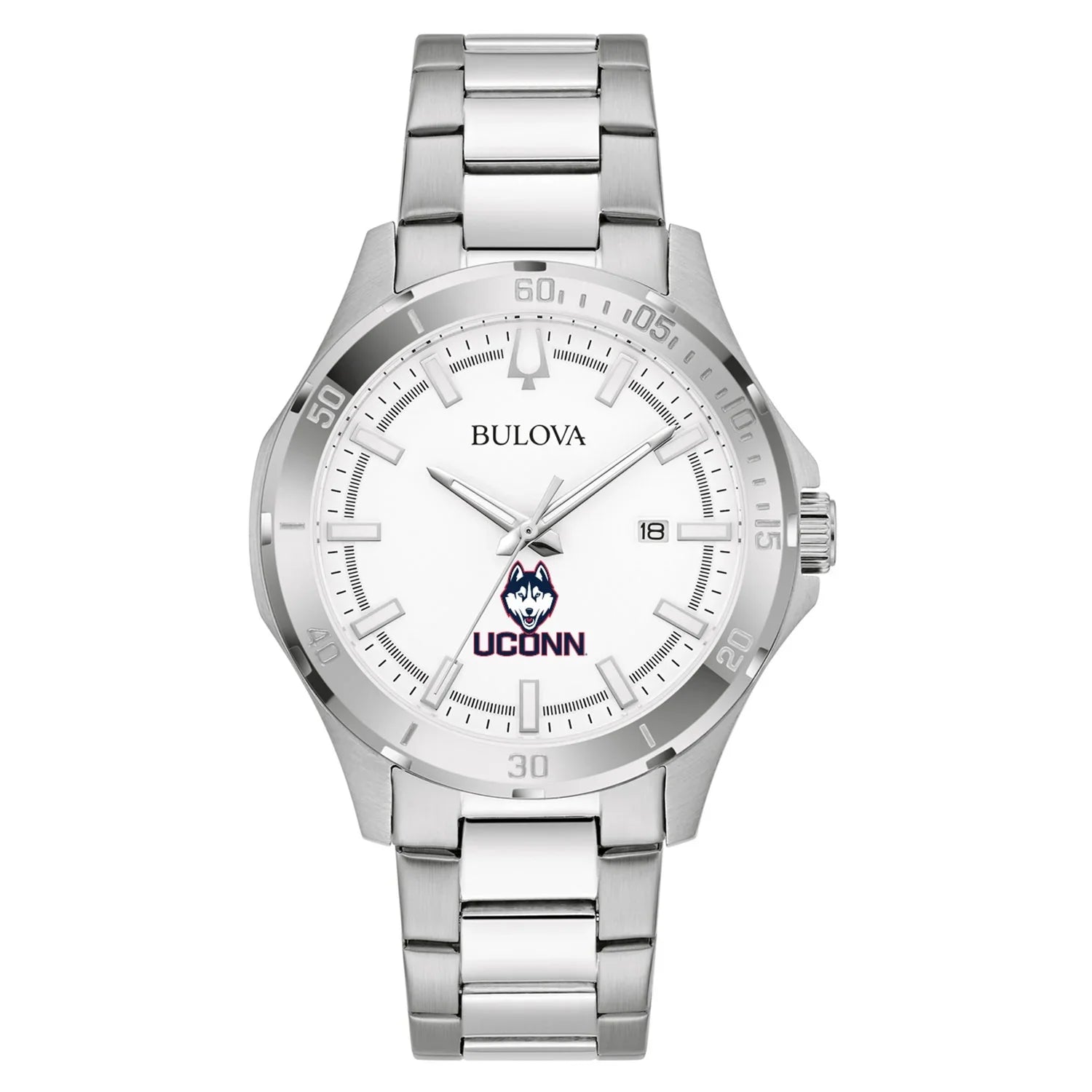 Men's Bulova Sizeilver UConn Huskies Sizetainless Sizeteel Classic Sizeport Watch