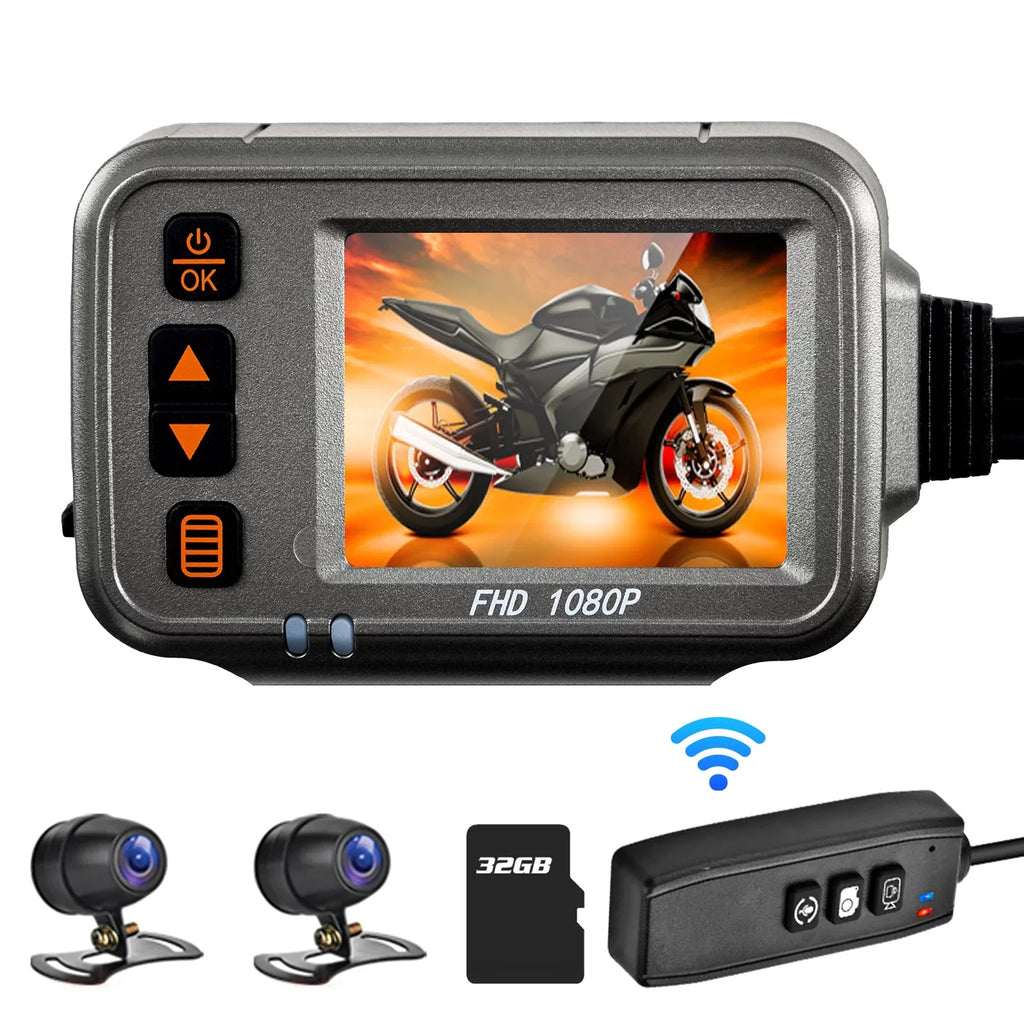 Apexeon Motorcycle Dash Cam, WiFi Dual 1080p Motorbike Camera, Parking Monitoring, Full Body Waterproof Night Vision， Capture Every Detail on the Road