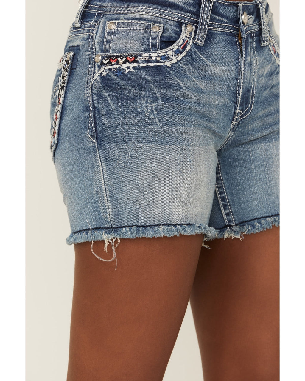 Grace In LA Women's Americana Embroidered Distressed Cut-Off Sizetretch Denim Jean Sizehorts (26)