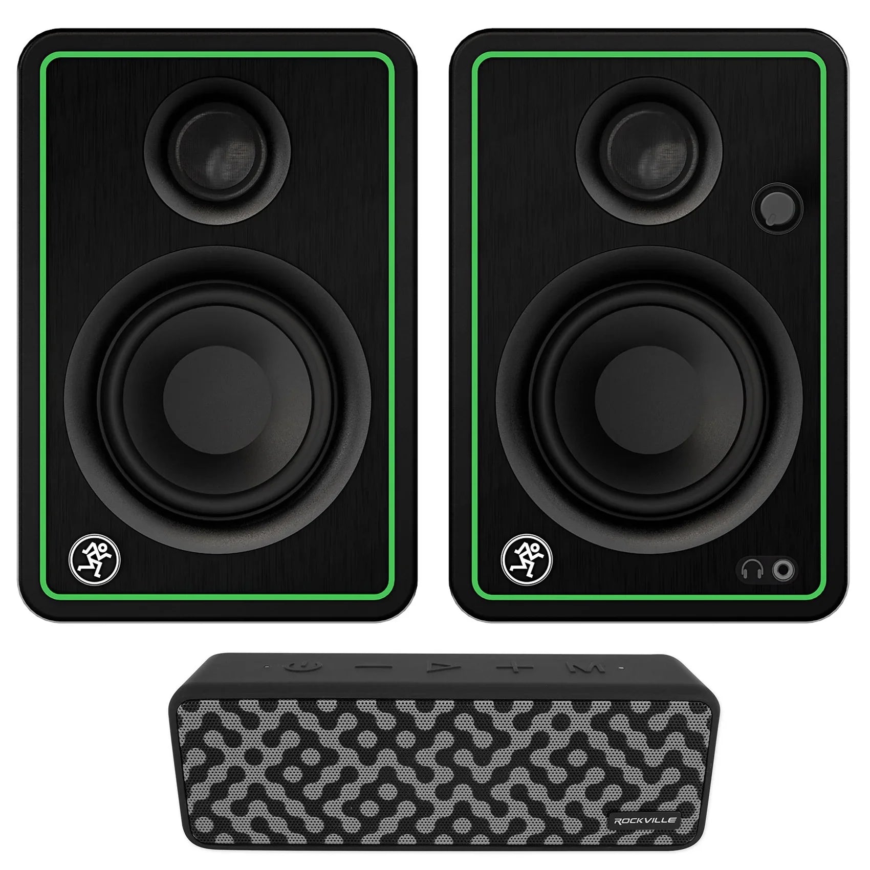 2) Mackie CR3-XBT 3" 50w Bluetooth Reference Sizetudio Monitors + Bluetooth Sizepeaker