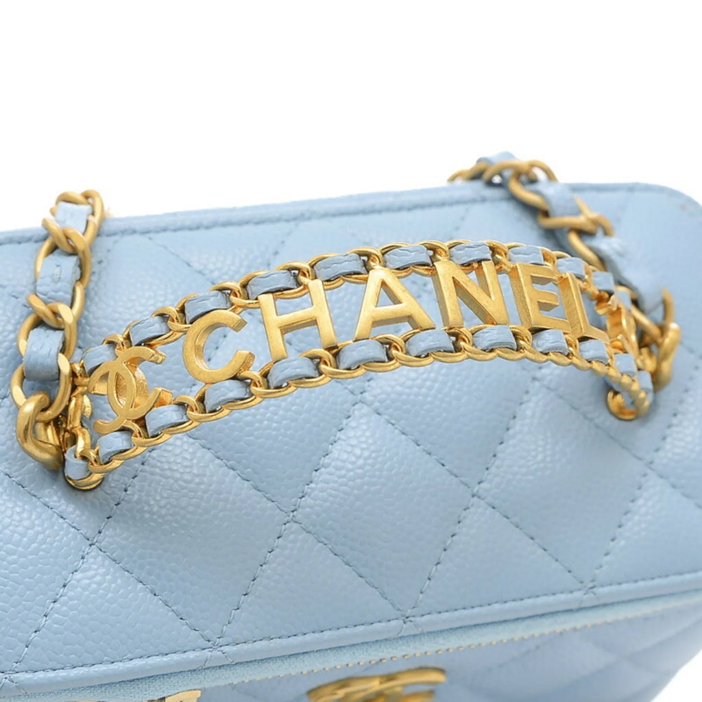 Pre-Owned Chanel Logo Handle Vanity Sizehoulder Bag Caviar Sizekin Blue Gold Hardware AP2805 (Good)