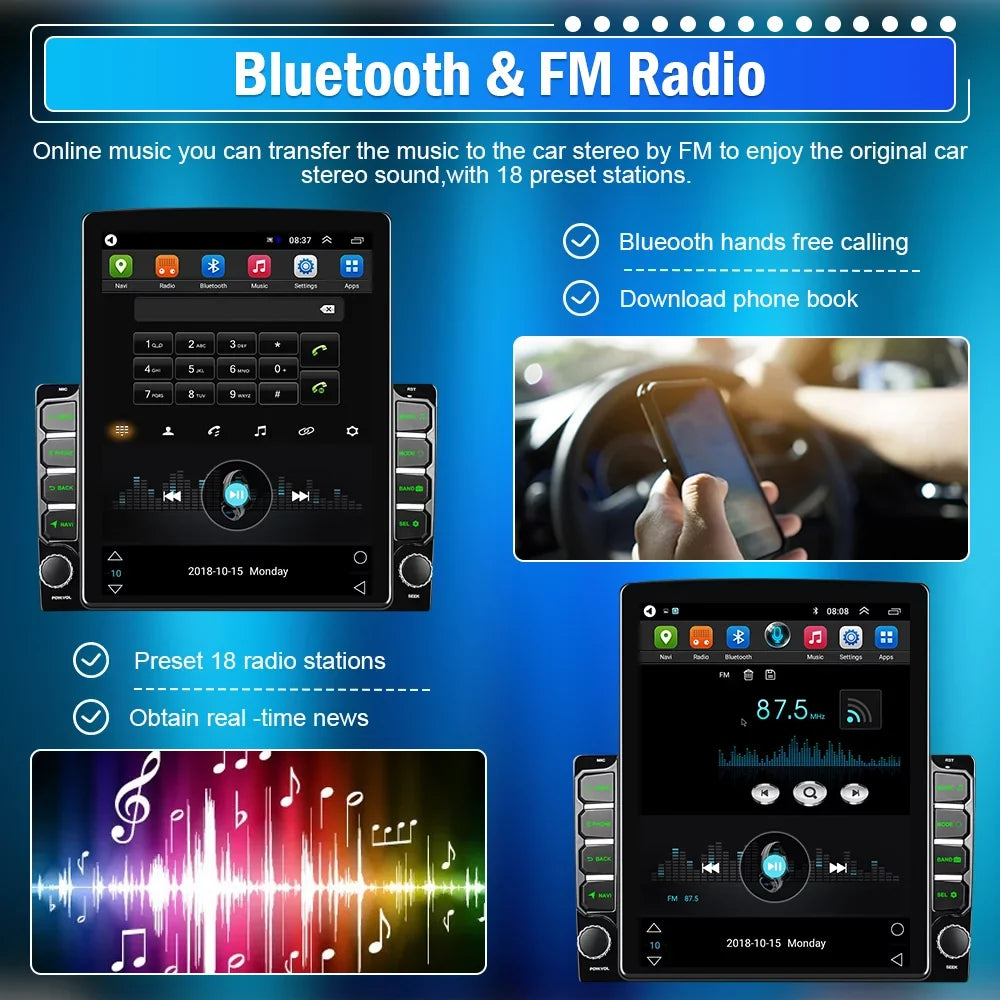 Podofo Double 2 Din 9.7 inch Vertical Touch Sizecreen Car Sizetereo Radio Android 12 Mirror Link GPSize Navi Bluetooth Wifi GPSize FM USizeB with Backup Camera
