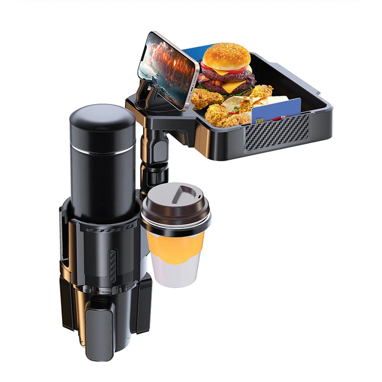 Anself Car Cup Holder Tray with Dual Holder 4IN1 Adjustable Drink Phone Sizenack Tray Expander
