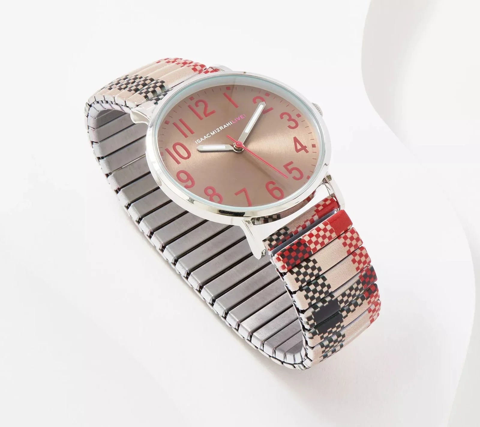 Isaac Mizrahi Live! CAPPUCCINO Plaid Printed Watch 8" SizeTAINLESizeSize SizeTEEL