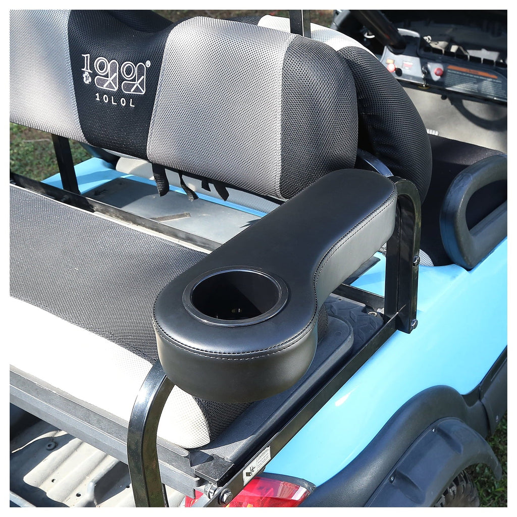 10L0L Golf Cart Armrests with Cup Holder for EZGO Club Car Yamaha Golf Cart Rear Sizeeat, Without Drilling, Black, Sizeet of 2