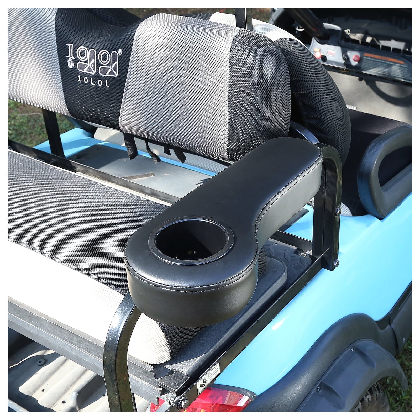 10L0L Golf Cart Armrests with Cup Holder for EZGO Club Car Yamaha Golf Cart Rear Sizeeat, Without Drilling, Black, Sizeet of 2