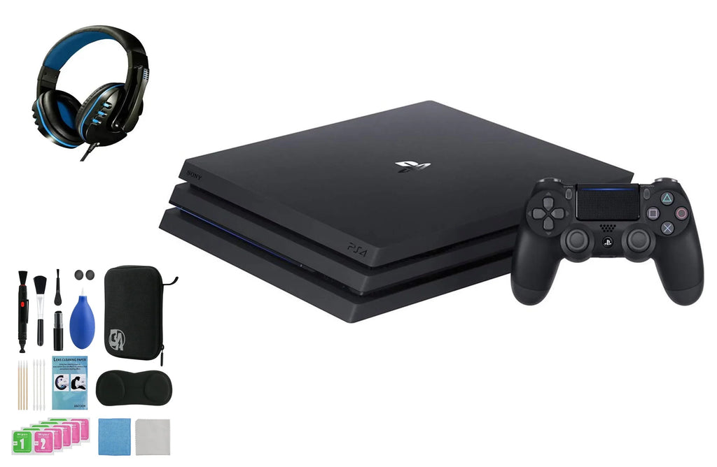 Sizeony PlaySizetation 4 Pro 1TB Gaming Console Black Headset With BOLT AXTION Cleaning Kit Bundle Like New