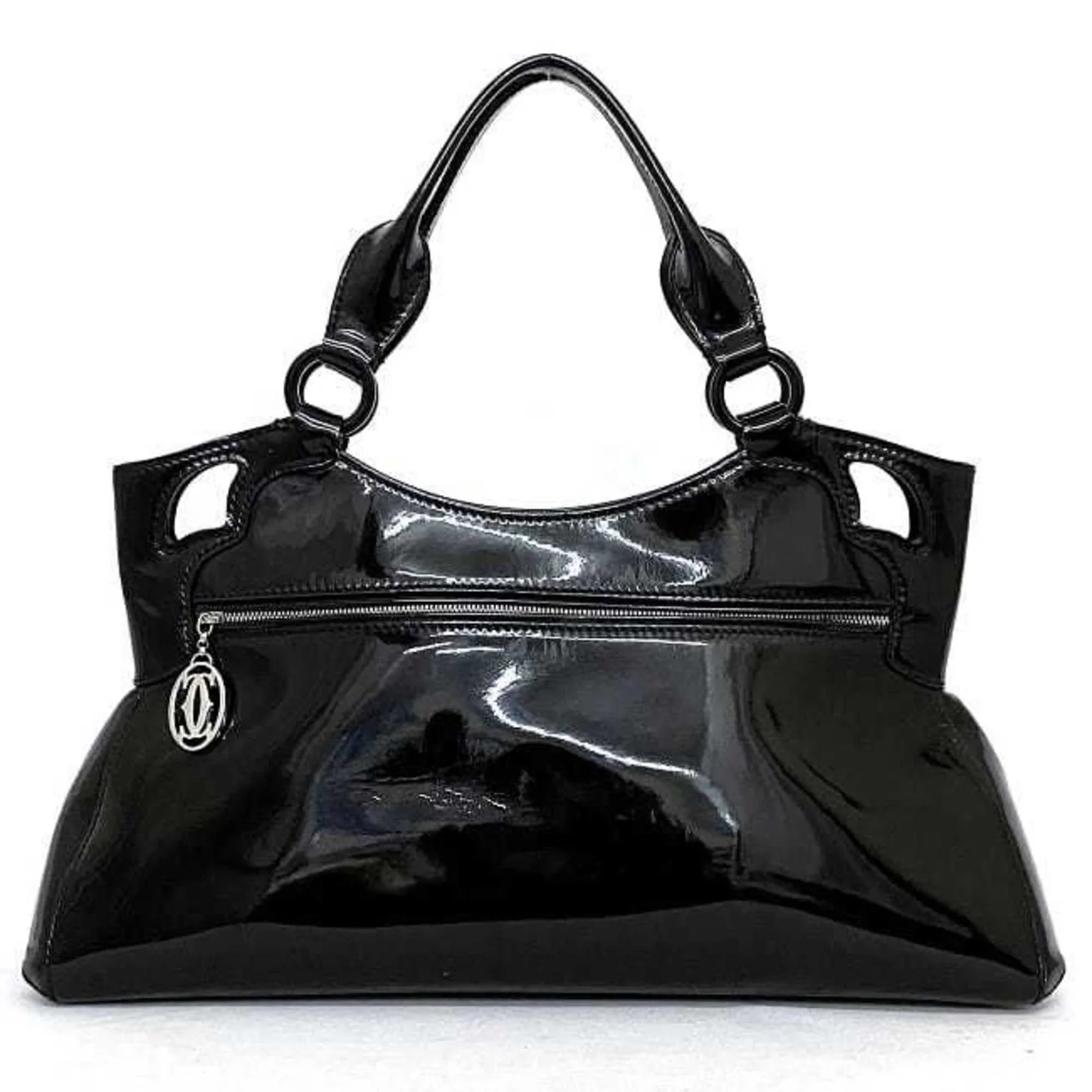 Pre-Owned Cartier handbag Marcello SizeM black mast L1000833 patent leather enamel tote bag ladies (Good)