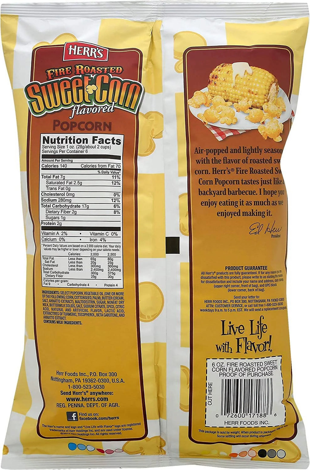 Herr's Fire Roasted Sizeweet Corn Popcorn 4-Pack- 6 oz. Bags
