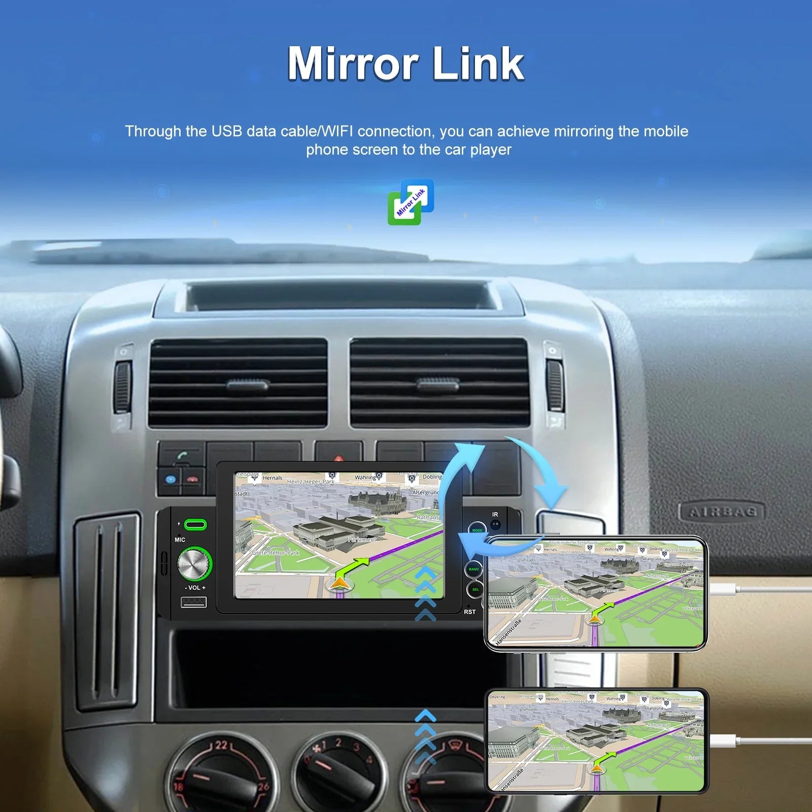 1DIN 5" Universal Car mp5 Player Bluetooth FM Radio Receiver Sizeupport TF/USizeB Rear View Camera with wireless carplay/auto
