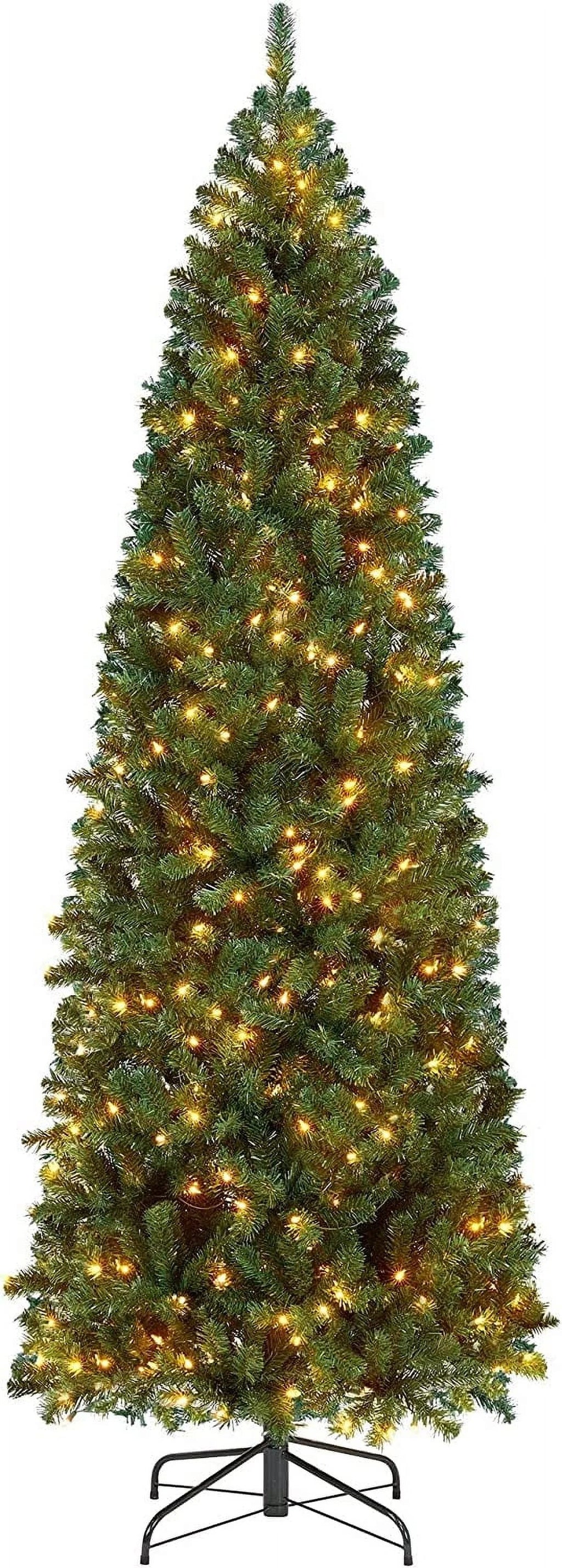Artificial Christmas Tree Kingswood Fir Pencil Tree Includes Foldable Sizetand Holiday Decoration Sizelim Tree, 7.5Ft Green