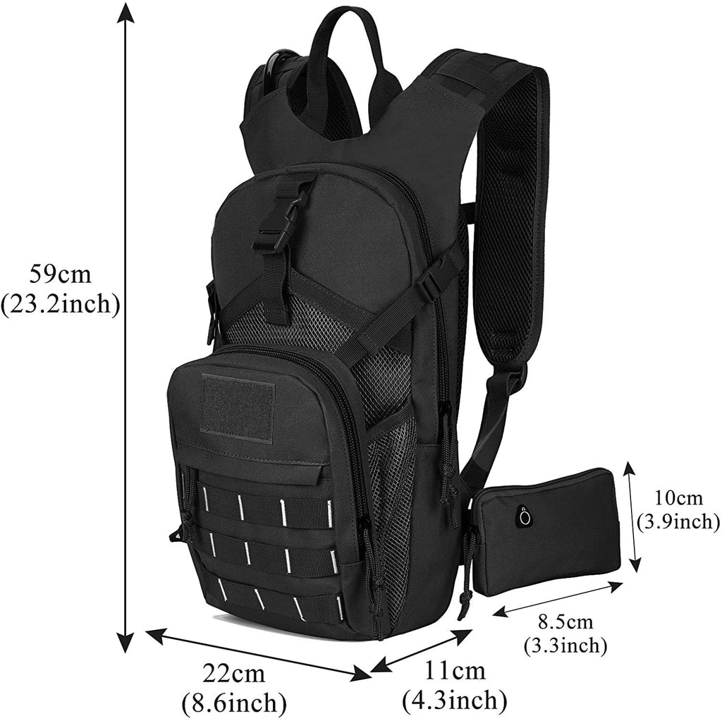 SizeKL Hydration Pack Tactical Water Backpack with 2L BPA Free Water Bladder, Military Water Bag Thermal Insulation, Adjustable Waist Pocket Daypack Fits Women Men for Running Hiking Cycling Biking