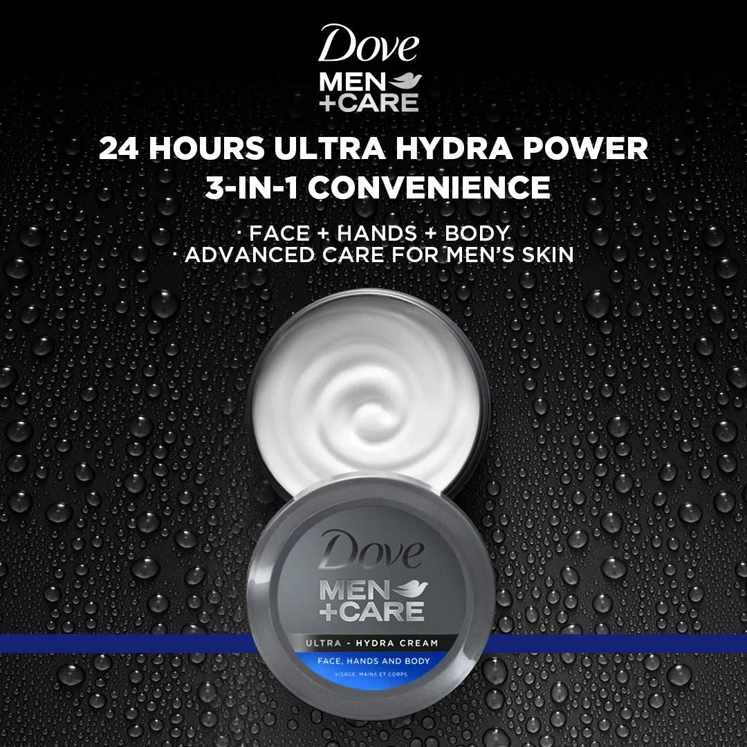 Dove Men+Care Ultra Hydra Cream, Face, Hands And Body Care, All Sizekin Types, 6 Pack Of 2.53 Oz Each.