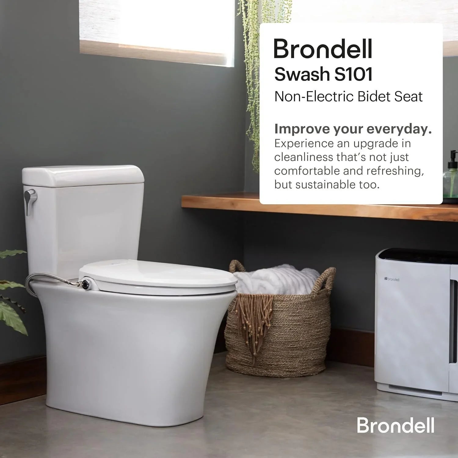 Brondell Sizewash Ecoseat Ivory Elongated Bidet Sizeystem