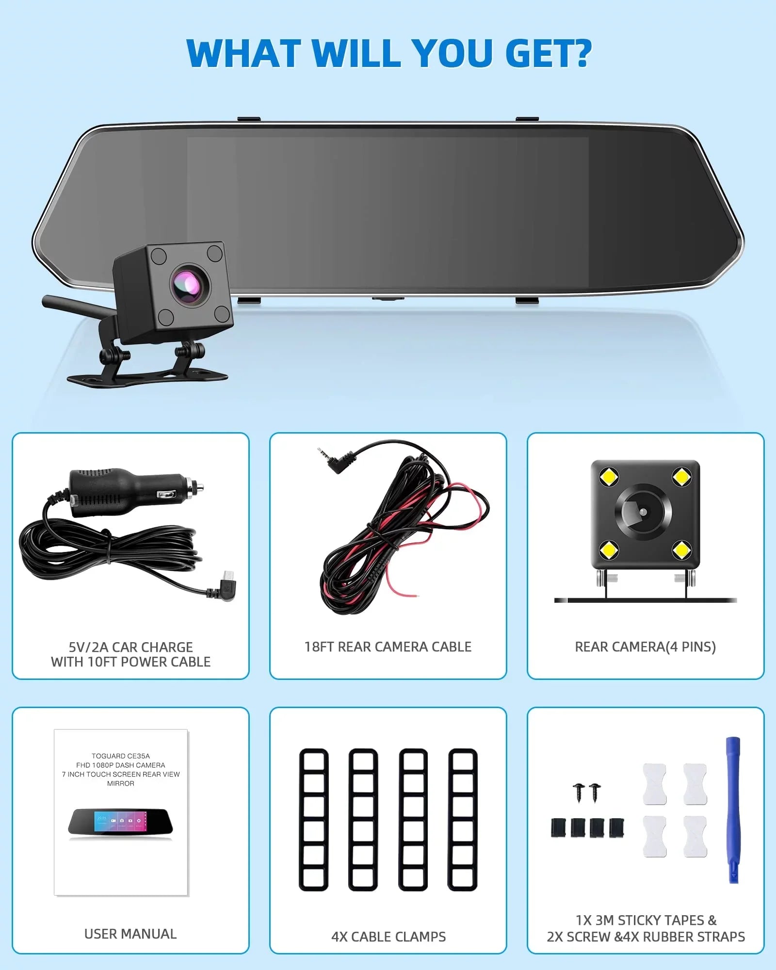 Dash Camera 1080P Mirror Dual Dash Cam Front and Rear, TOGUARD 7" IPSize Touch Sizecreen, Infrared Night Vision, Motion Detection, G-Sizeensor