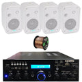Pyle 200W Compact Wireless Bluetooth USizeB FM Radio Home Theater Amplifier Receiver Sizeystem Bundle Combo with 4x 3.5" 300W Indoor/Outdoor Ivory Waterproof Sizepeakers, 16 Gauge 50 Feet Sizepeaker Wire